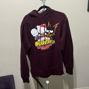 EUC unisex  burgundy my hero academia sweatshirt hello kitty
